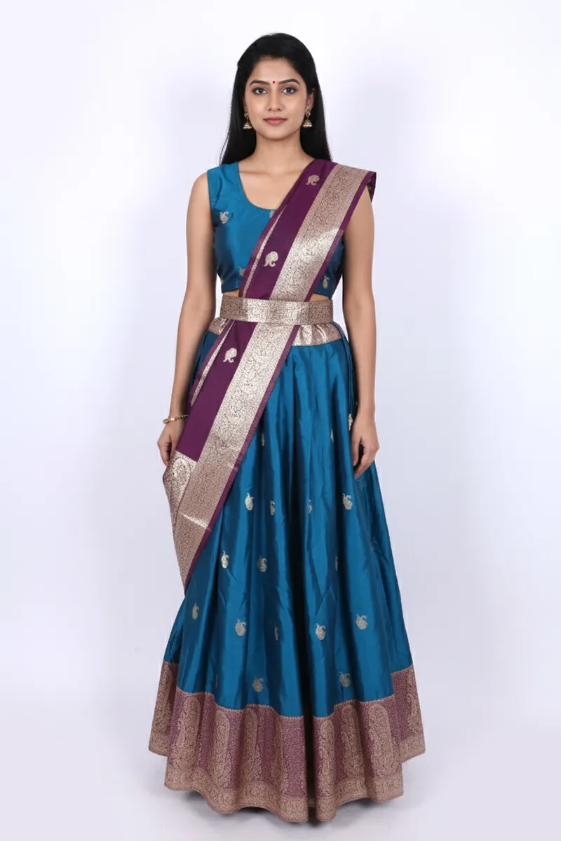 Art Silk Festive Lehenga Set with Sleeve Fabric for Women - CLW00373TEAXL