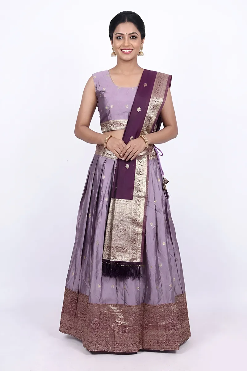 Art Silk Festive Lehenga Set with Sleeve Fabric for Women - Lavender