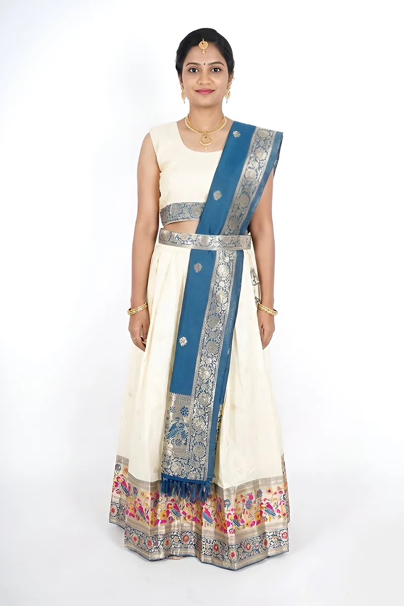 Art Silk Festive Lehenga Set with Sleeve Fabric for Women - CLW00375TEAL