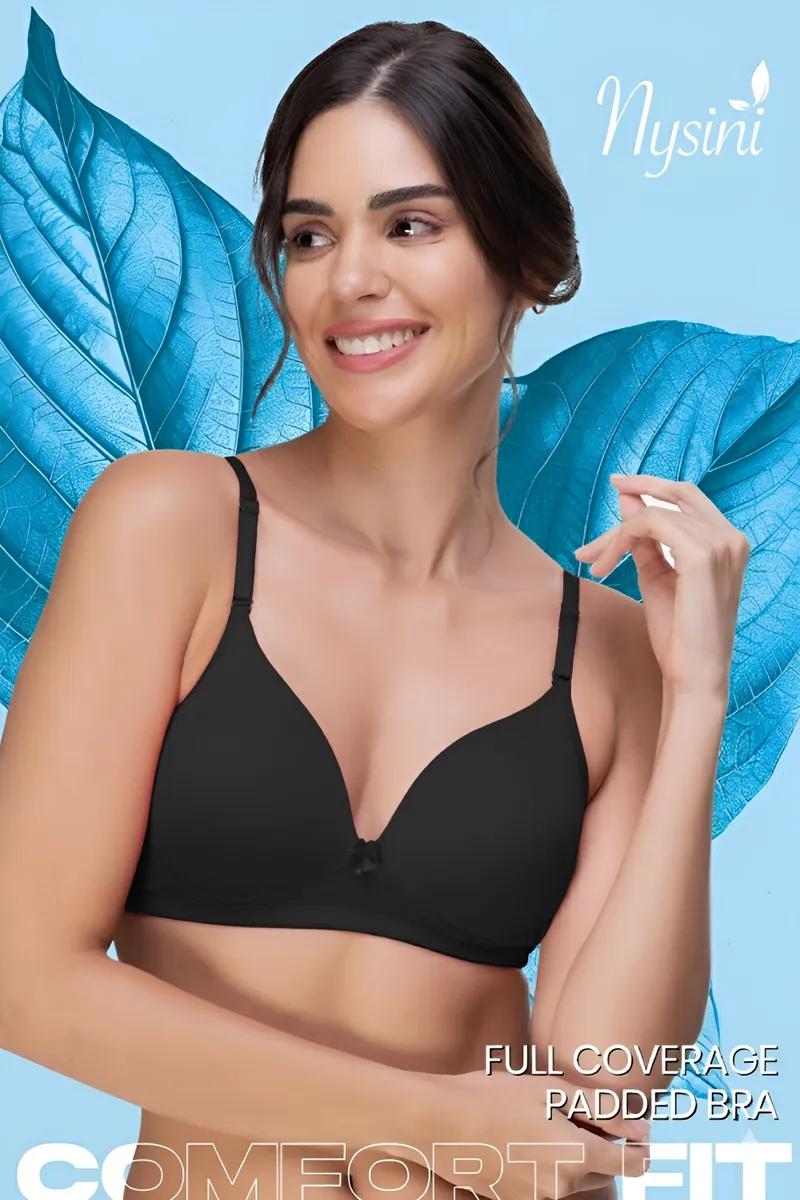 Nysini Cotton Solid Full Coverage Padded Bra for WomenCLW00382BLA40C