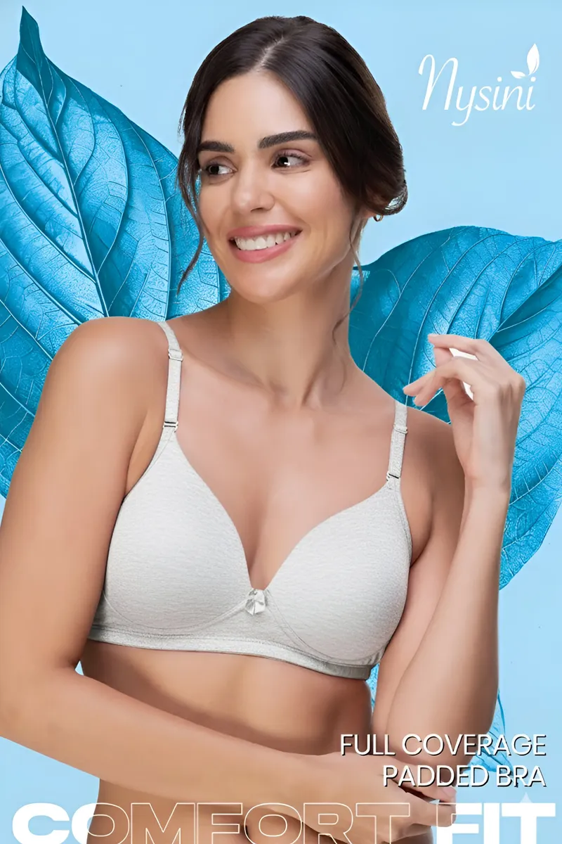 Nysini Cotton Solid Full Coverage Padded Bra for WomenCLW00382GREMEL32C