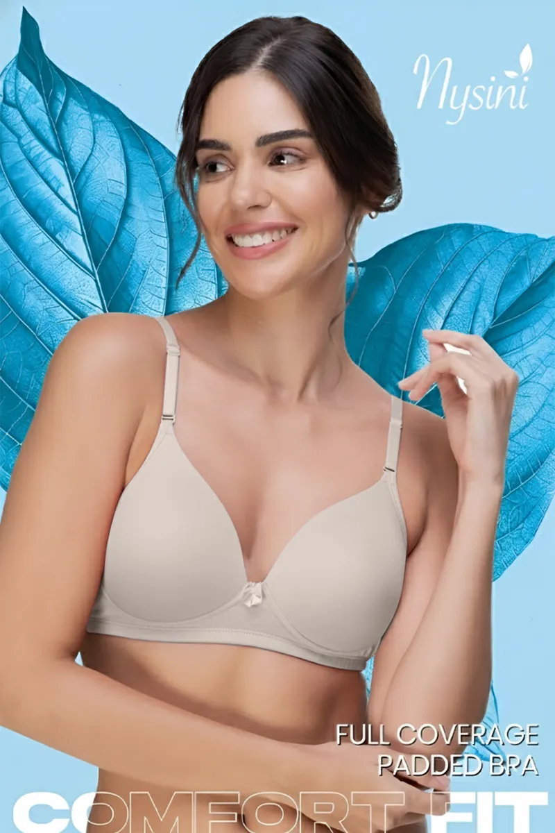 Nysini Cotton Solid Full Coverage Padded Bra for Women