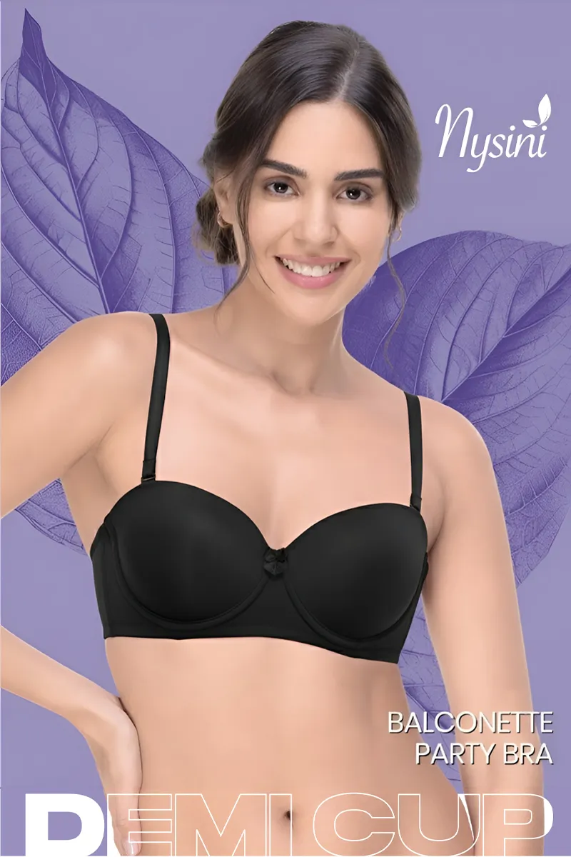Nysini Cotton Balconette Demi Coverage Padded Bra for Women CLW00383BLA36C