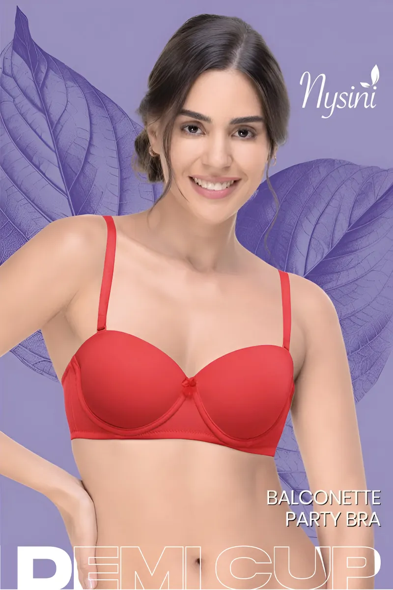 Nysini Cotton Balconette Demi Coverage Padded Bra for Women CLW00383RED40C