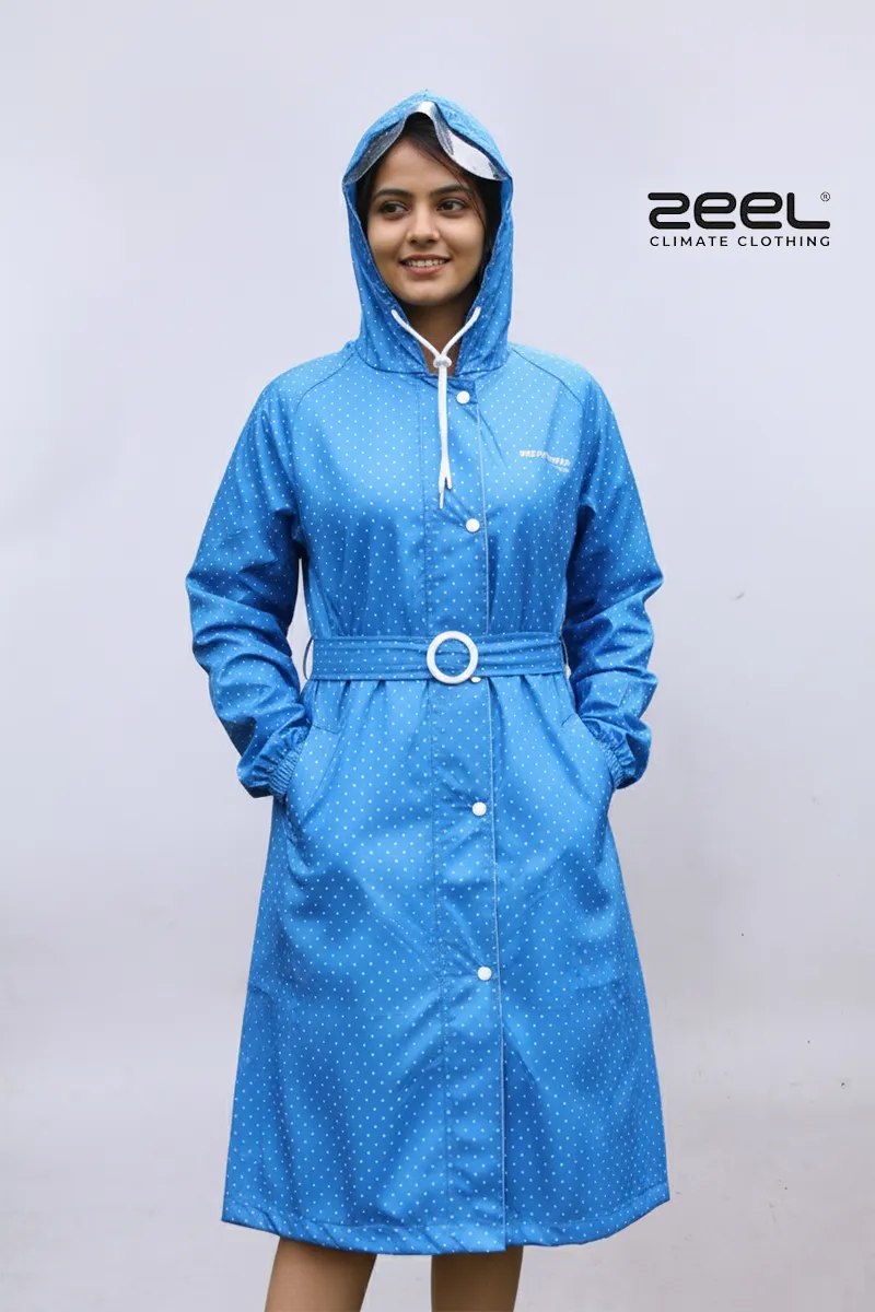 PVC Waterproof Printed Raincoat for Women CLW00388BLU3XL