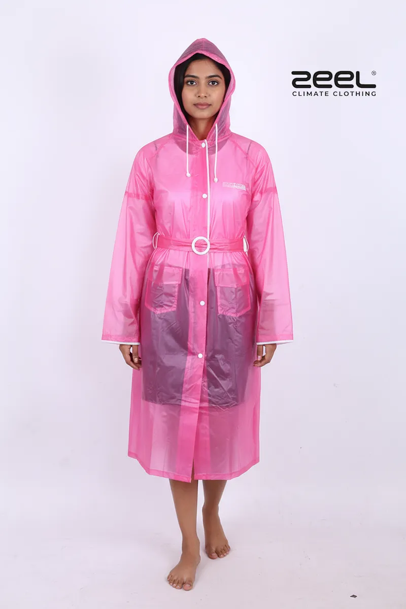 PVC Waterproof Transparent Solid Raincoat for Women CLW00389PIN48