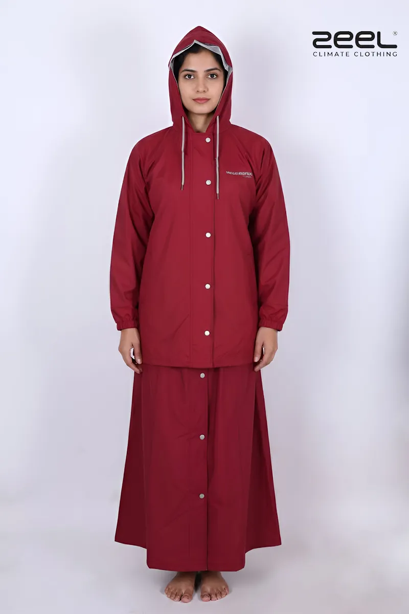 Poly PVC Waterproof Solid Rain Suit for Women  - 2 Pcs Set CLW00391REDXXL