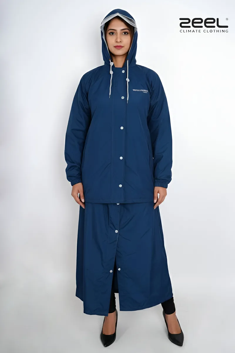 Poly PVC Waterproof Solid Rain Suit for Women  - 2 Pcs Set CLW00391TEABLUXXL