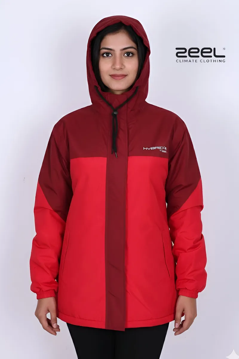 Poly PVC Waterproof Solid Rain Jacket for Women CLW00392REDXL