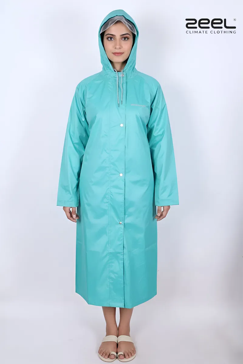 Poly PVC Waterproof Solid Rain Jacket for Women CLW00393GRE48