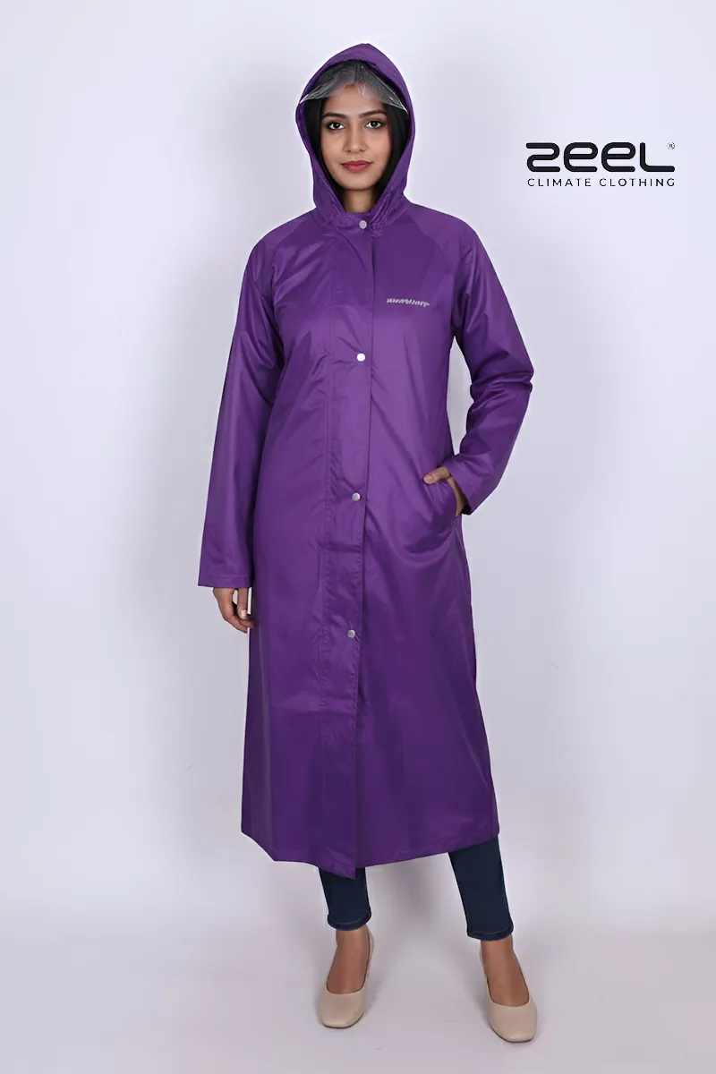 Poly PVC Waterproof Solid Rain Jacket for Women CLW00393PUR48