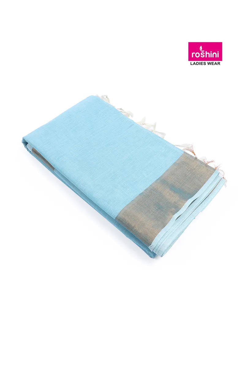 Tissue Solid with Copper Border Saree for Women CLW00415AQUFRESIZ