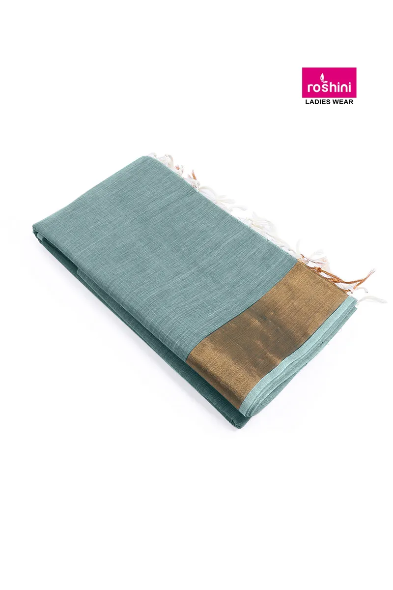 Tissue Solid with Copper Border Saree for Women CLW00415DARGREFRESIZ