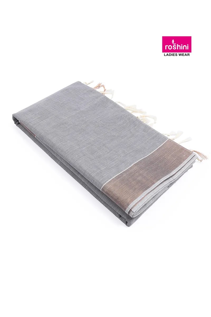 Tissue Solid with Copper Border Saree for Women CLW00415GRE2FRESIZ