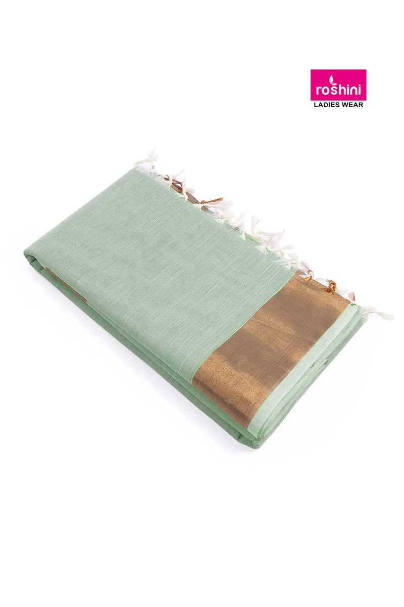Tissue Solid with Copper Border Saree for Women CLW00415GREFRESIZ