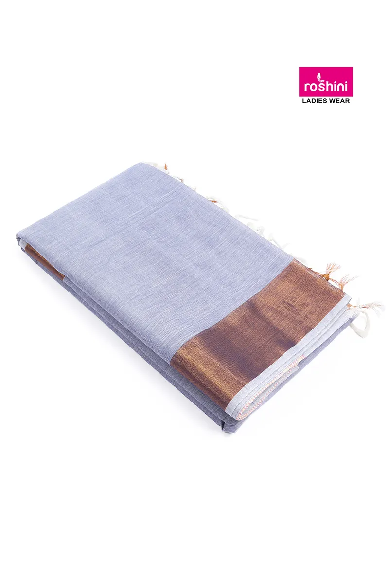 Tissue Solid with Copper Border Saree for Women
