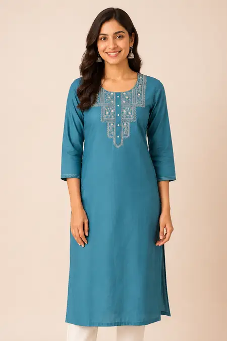 Cotton Blend Embroidered Kurti for Women