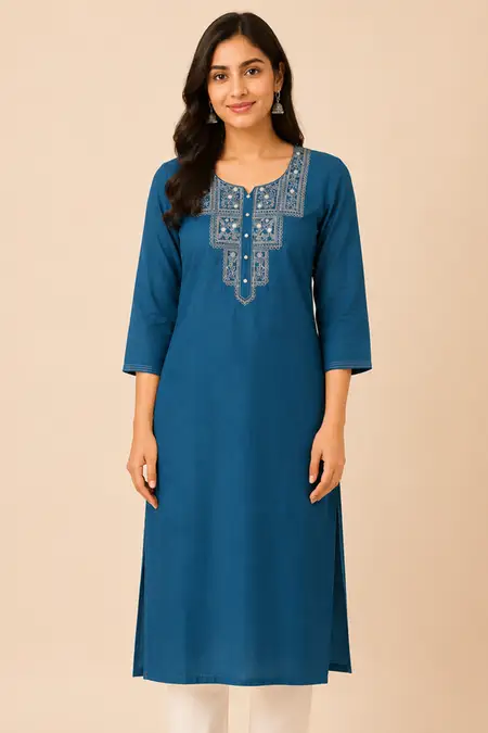 Cotton Blend Embroidered Kurti for Women
