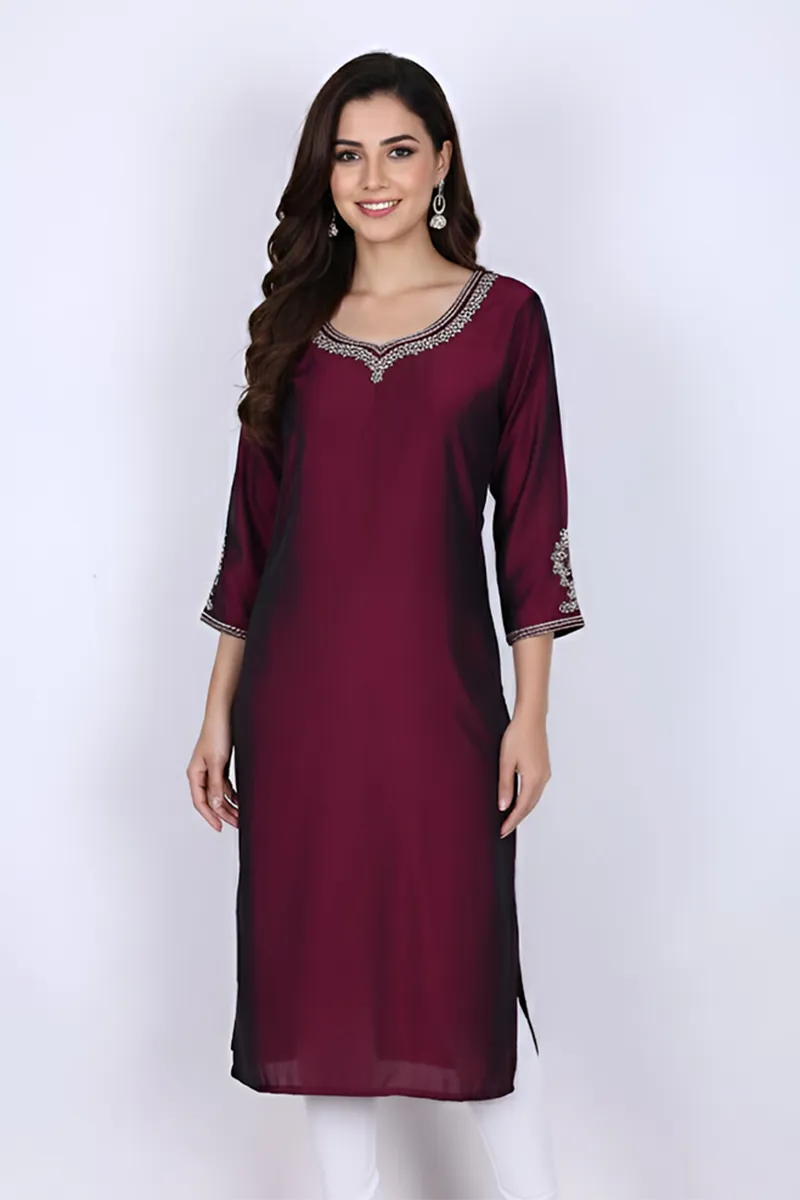 Cotton Blend Embroidered Kurti for Women