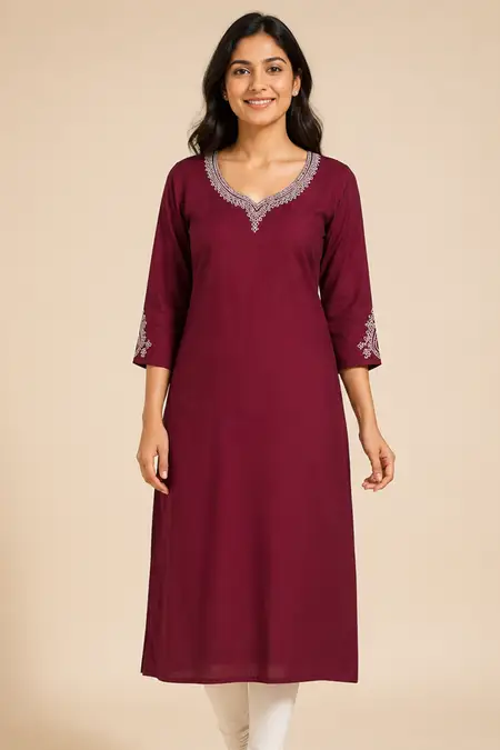 Cotton Blend Embroidered Kurti for Women