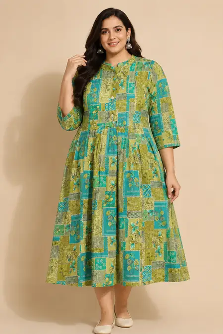 Polycotton A-line Printed Kurti for Women - Plus Size