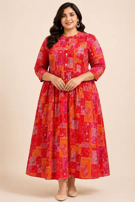 Polycotton A-line Printed Kurti for Women - Plus Size