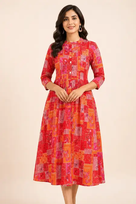 Polycotton A-line Printed Kurti for Women