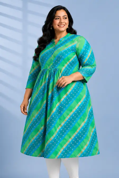 Polycotton A-line Printed Kurti for Women - Plus Size