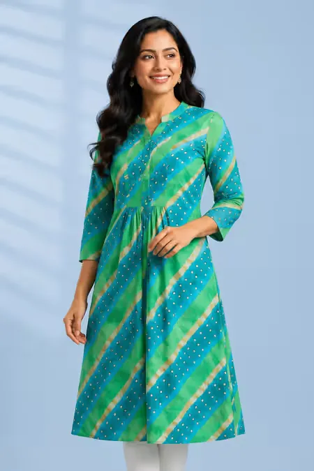 Polycotton A-line Printed Kurti for Women