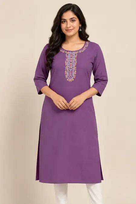 Cotton Blend Embroidered Kurti for Women CLW00430PURXXL