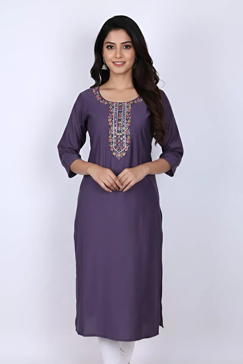 Cotton Blend Embroidered Kurti for Women
