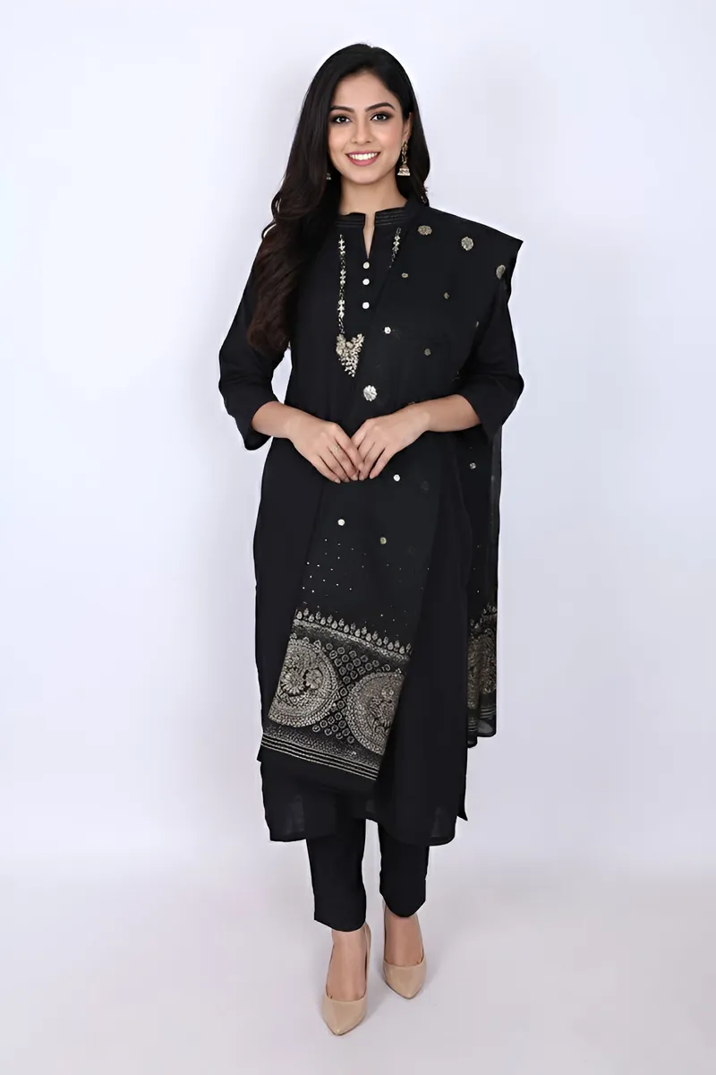 Cotton Solid Kurti with Pant & Dupatta Set for Women