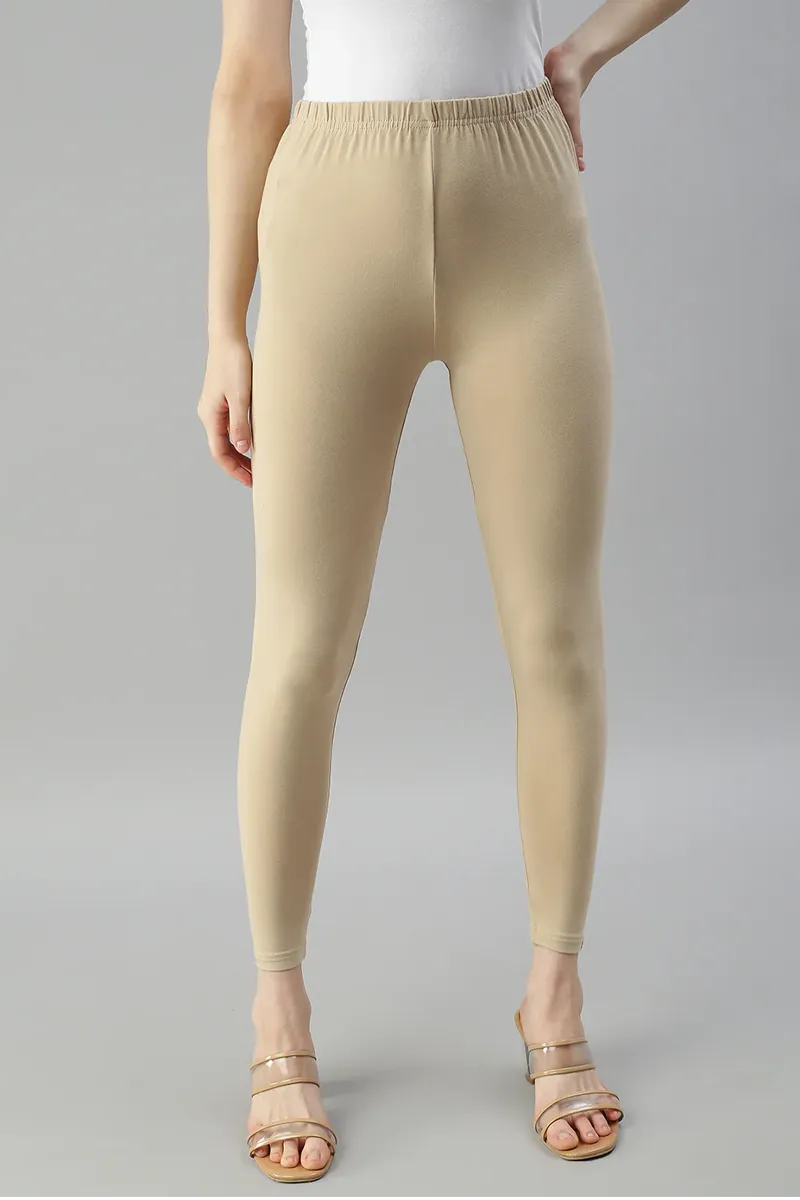 Cotton Lycra Stretchable Ankle Length Leggings for Women CLW00451BEIXL
