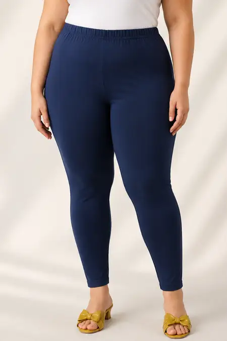 Cotton Lycra Stretchable Ankle Length Leggings for Women - Plus Size CLW00451NAVBLU3XL