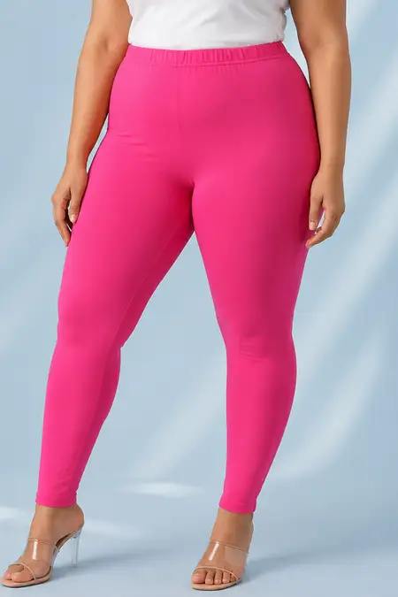 Cotton Lycra Stretchable Ankle Length Leggings for Women - Plus Size CLW00451PIN3XL