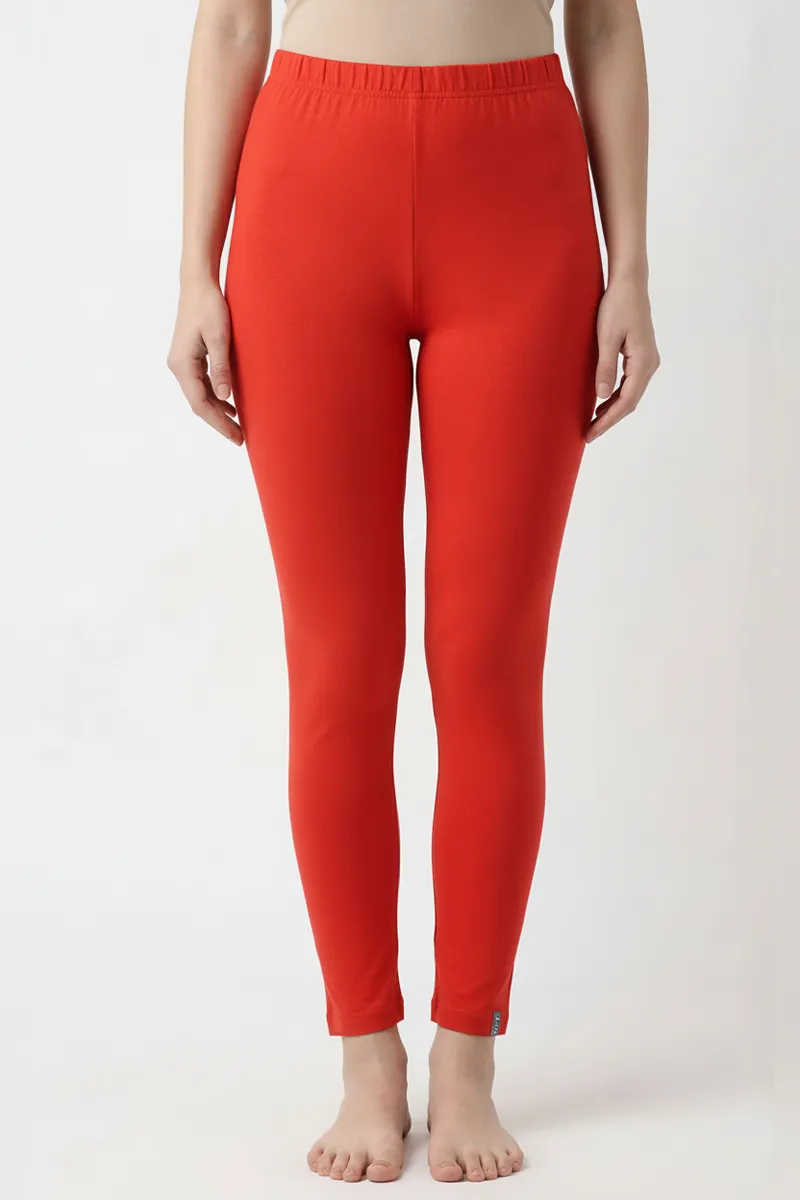 Cotton Lycra Stretchable Ankle Length Leggings for Women CLW00451REDM