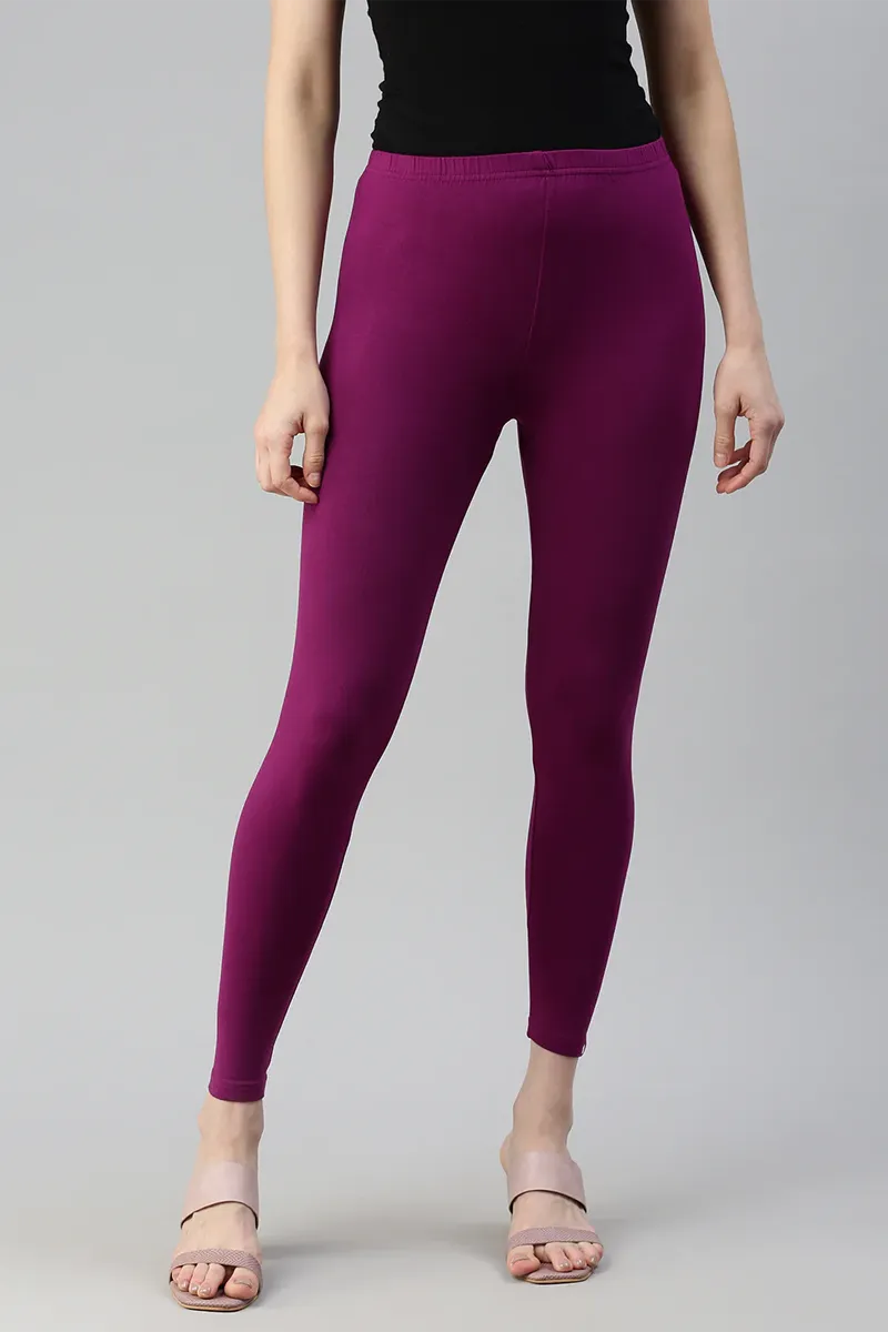 Cotton Lycra Stretchable Ankle Length Leggings for Women CLW00451WINM