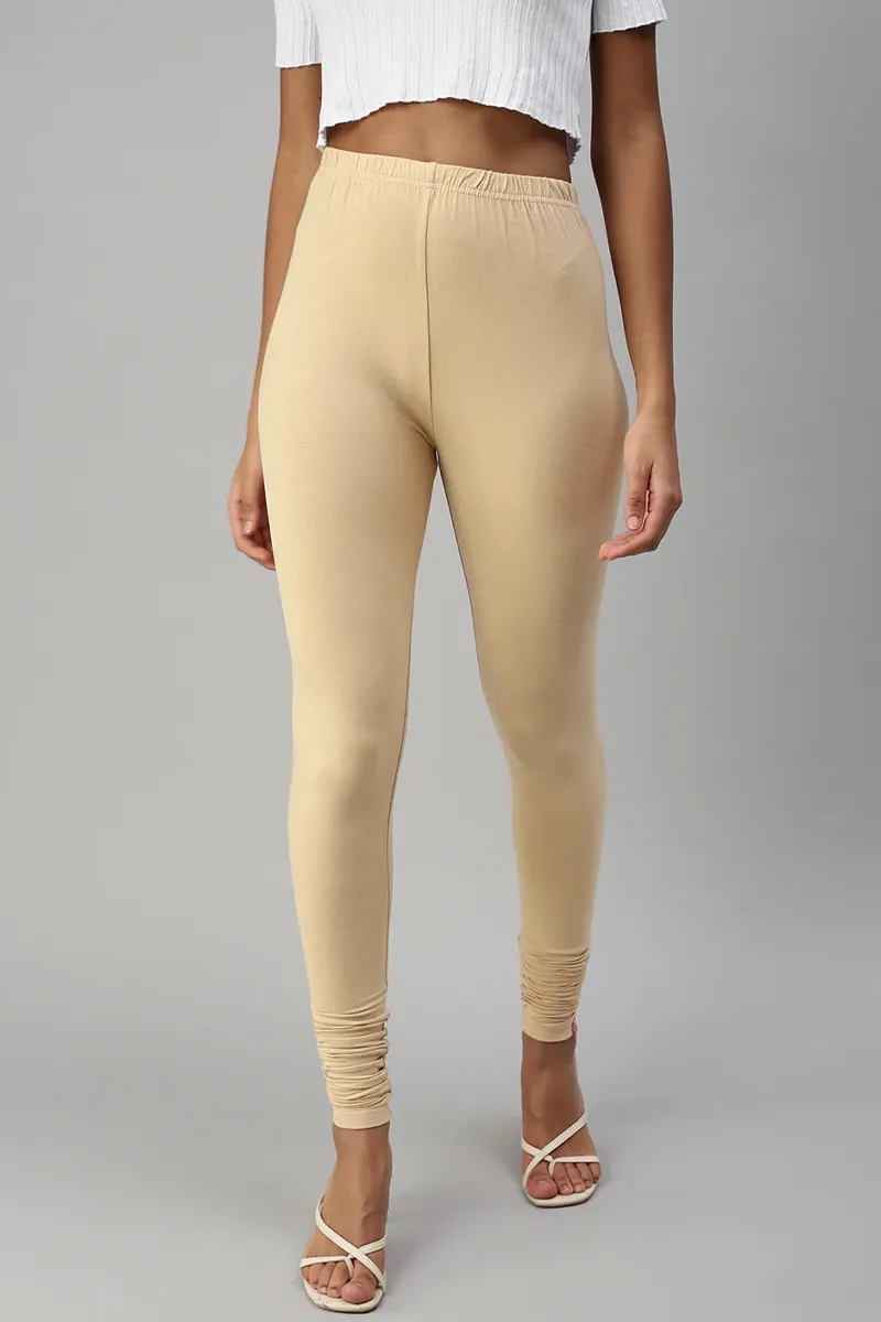 Cotton Lycra Stretchable Churidar Leggings for Women CLW00452BEI3XL