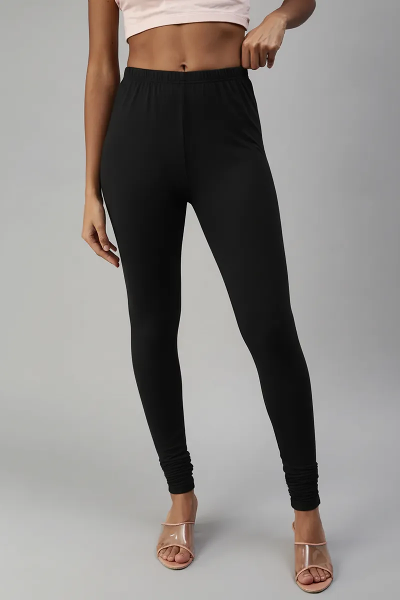 Cotton Lycra Stretchable Churidar Leggings for Women CLW00452BLAS