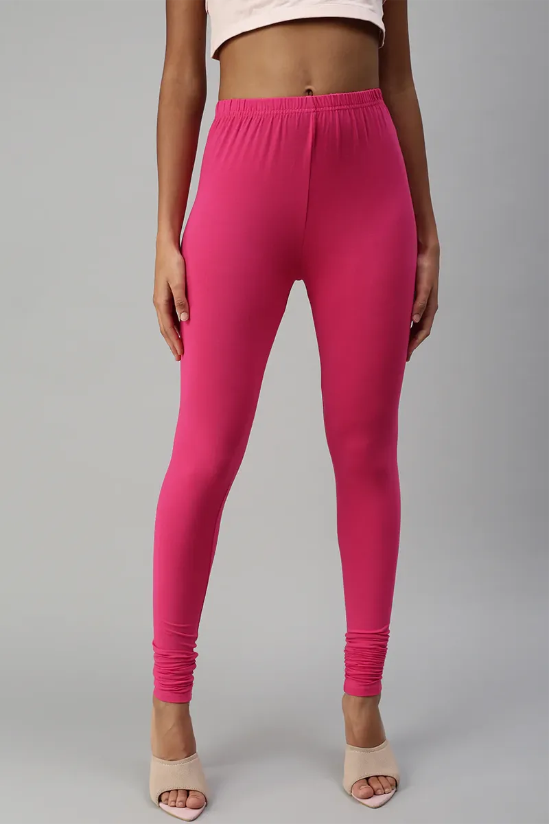 Cotton Lycra Stretchable Churidar Leggings for Women CLW00452PINXL