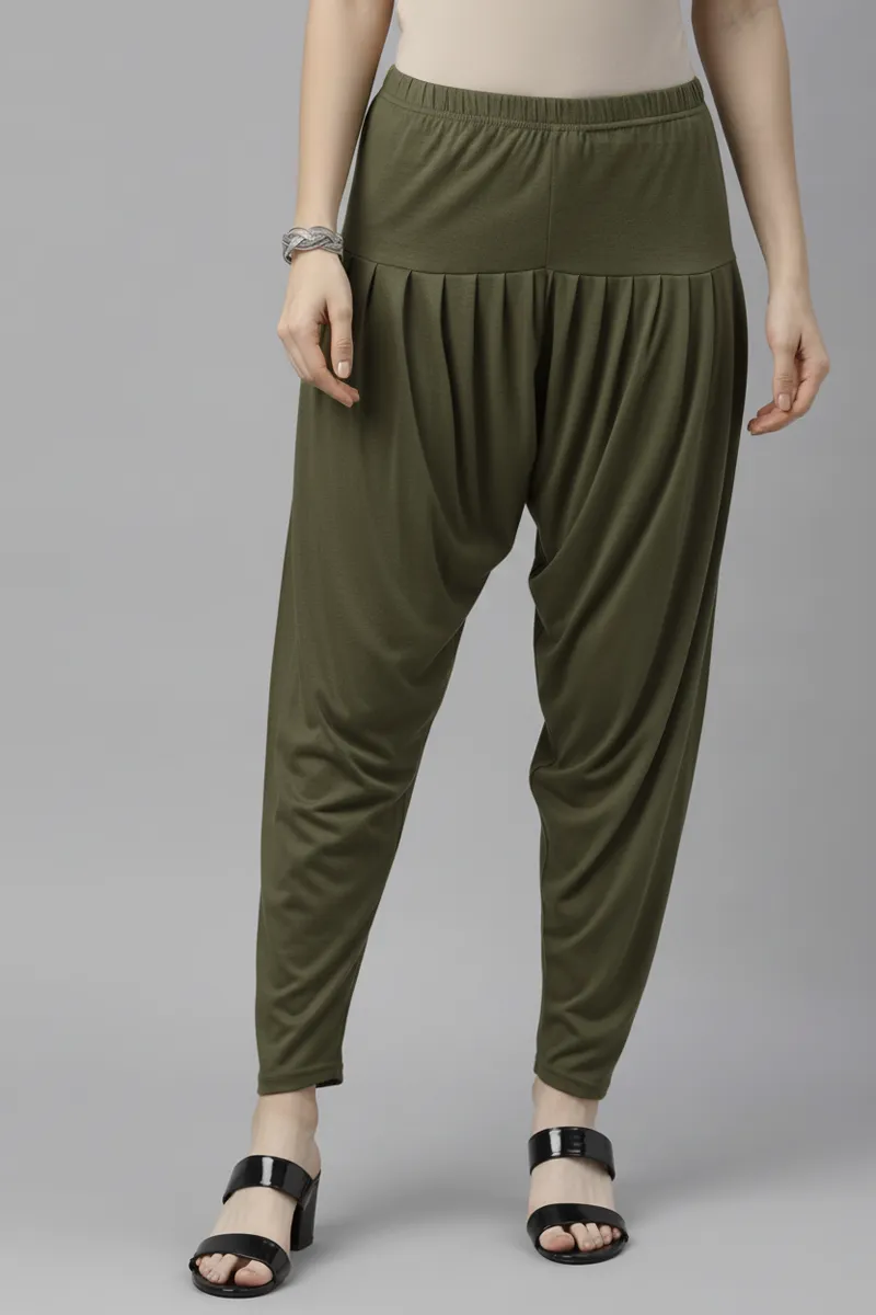 Cotton Blend Solid Patiala Pant for Women CLW00453GREL