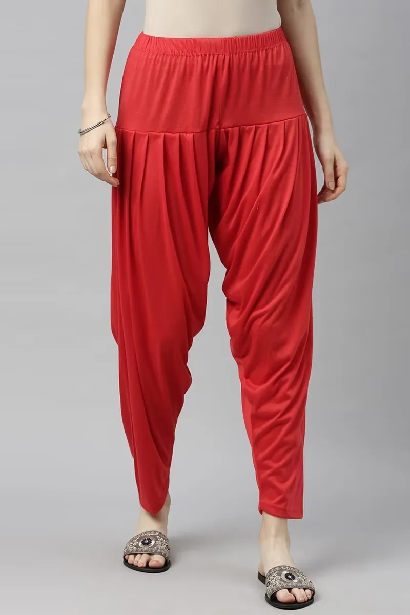 Cotton Blend Solid Patiala Pant for Women CLW00453REDL