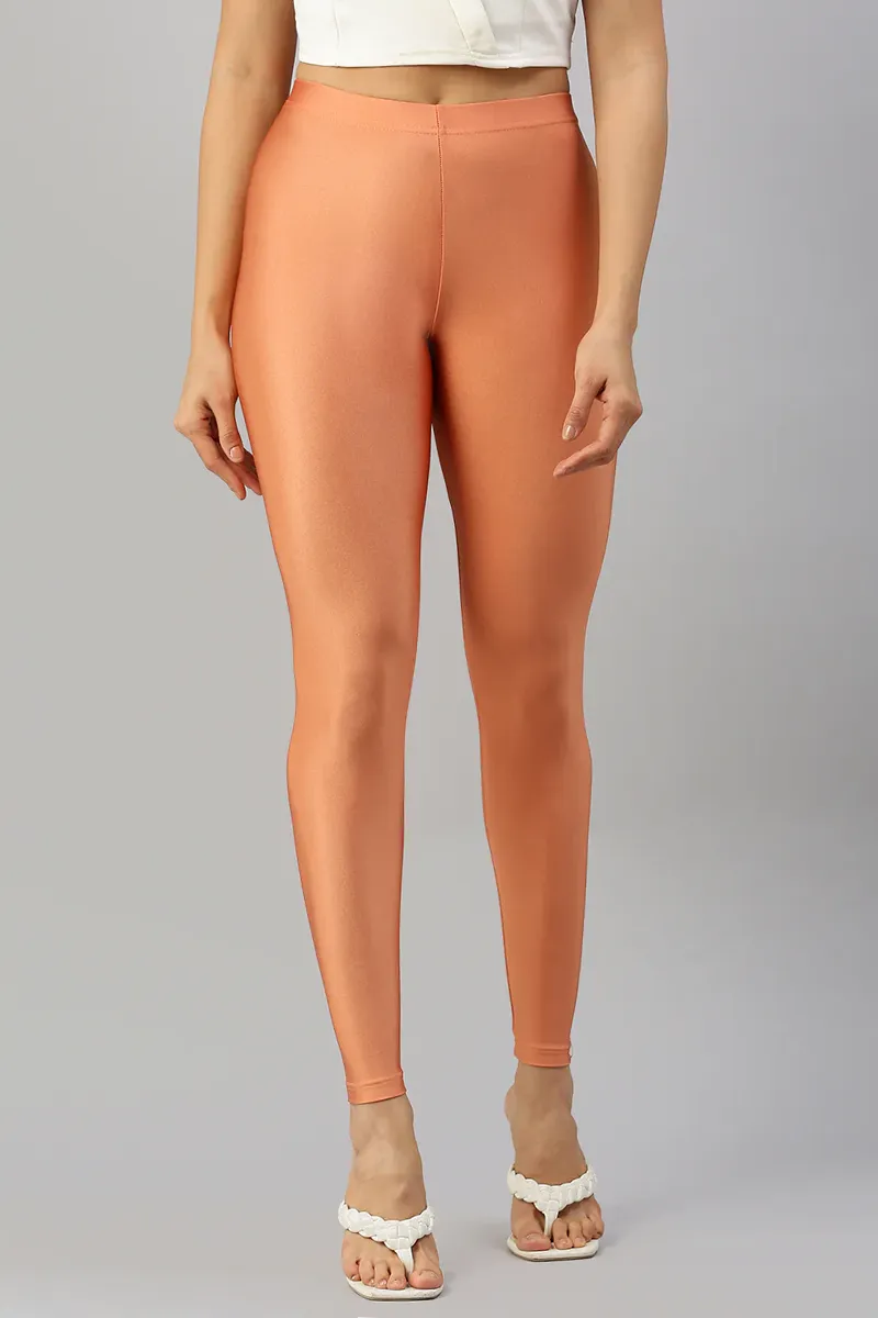 Nylon Ankle Length Shimmer Leggings for Women CLW00454COPXXL