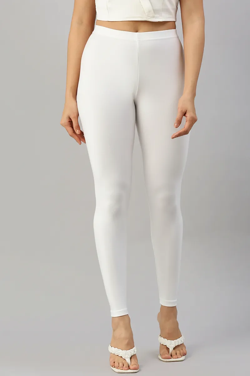 Nylon Ankle Length Shimmer Leggings for Women CLW00454WHI3XL