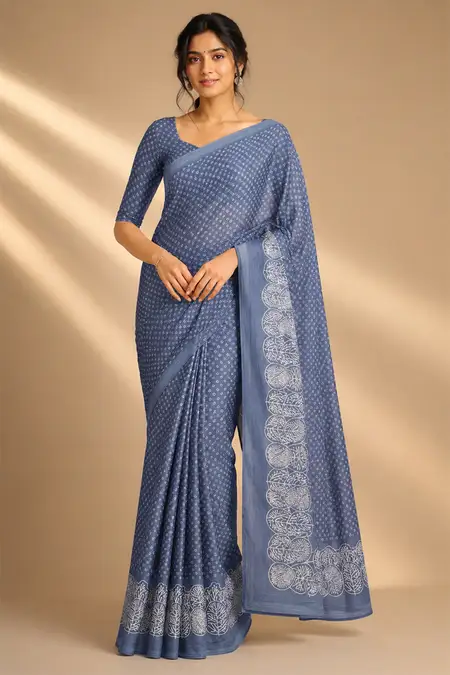 Synthetic Printed Saree with Unstitched Blouse for Women