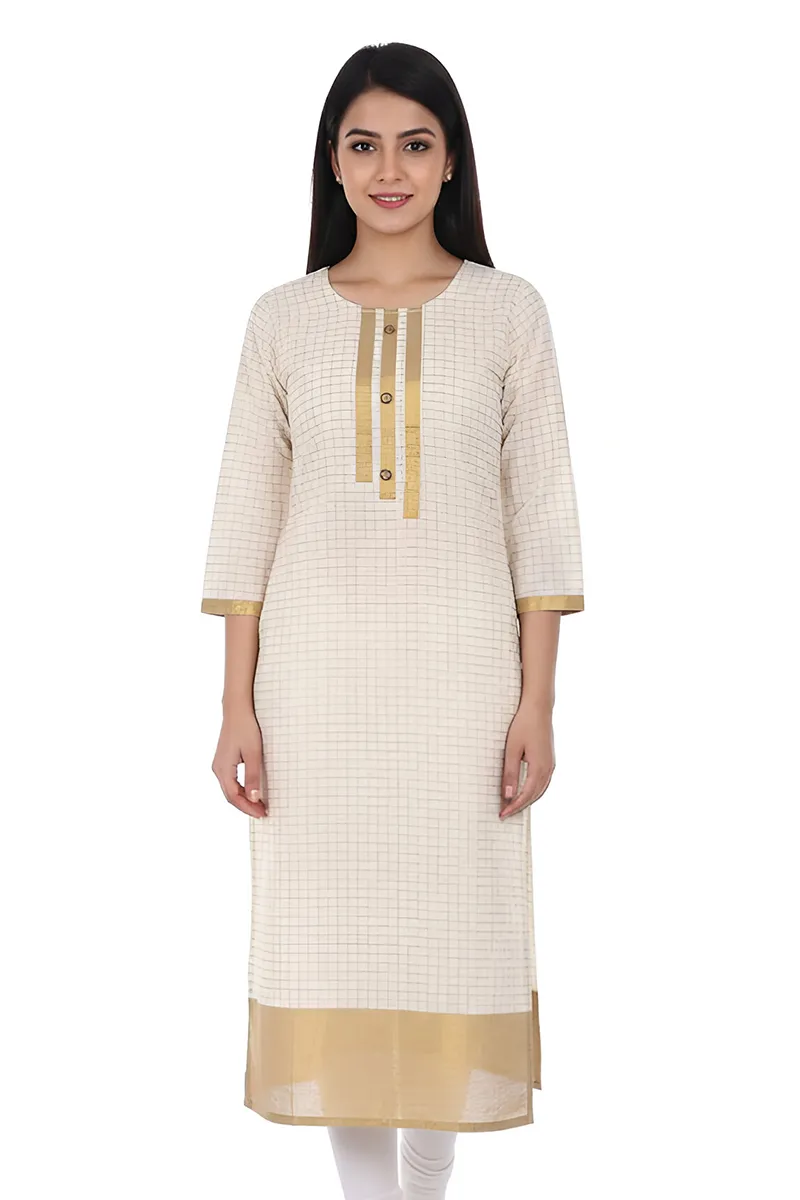Cotton Woven Checkered Kurti for Women