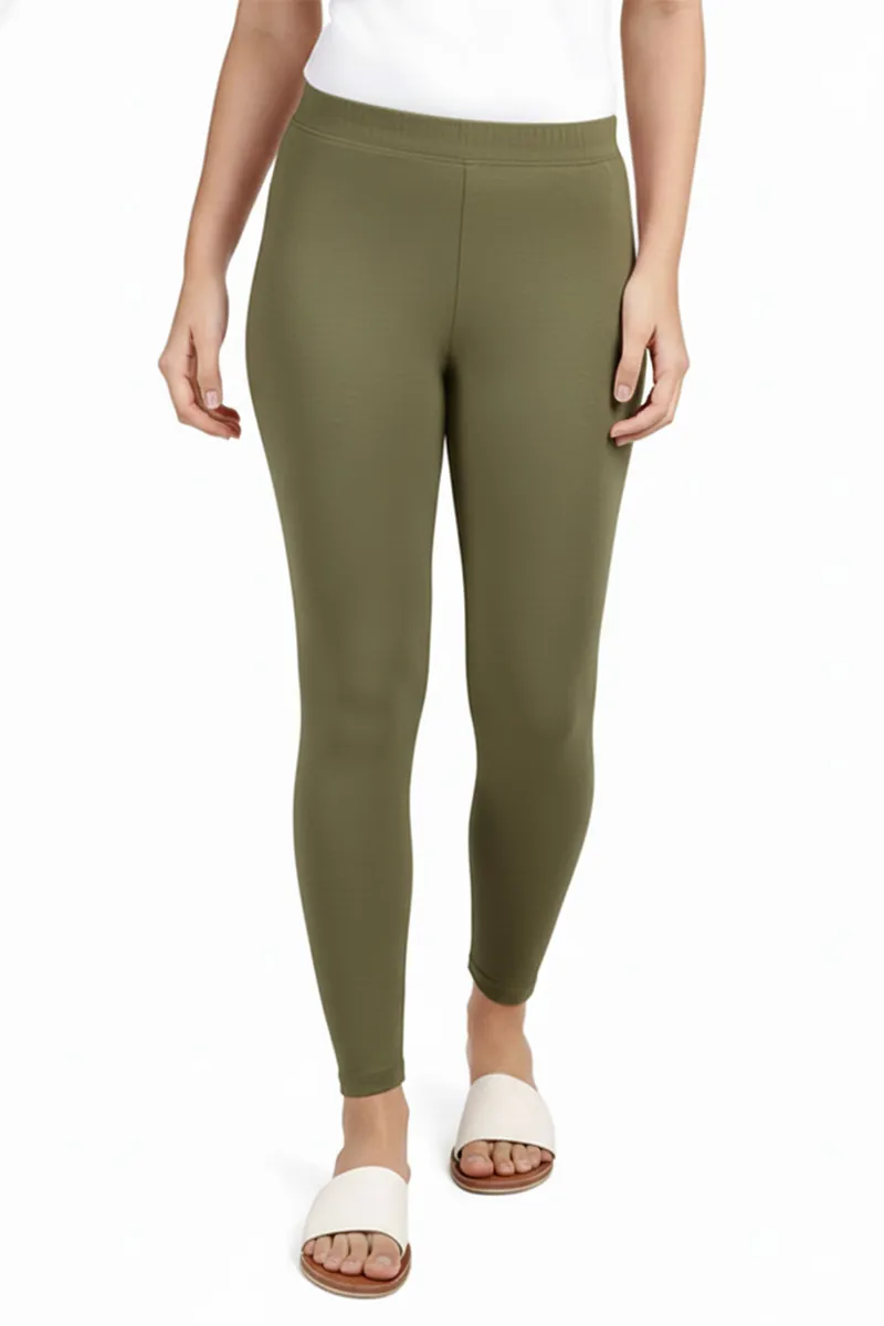 Cotton Stretchable Ankle Length Leggings for Women CLW00521OLISM