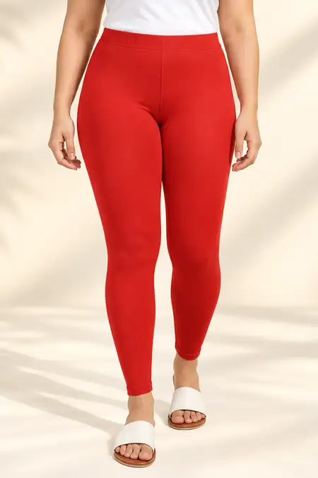 Cotton Stretchable Ankle Length Plus Size Leggings for Women - Plus Size CLW00521RED6XL