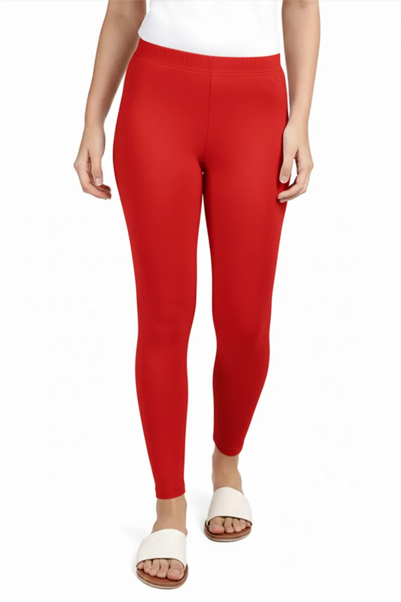 Cotton Stretchable Ankle Length Leggings for Women CLW00521REDL