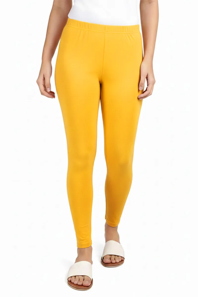 Cotton Stretchable Ankle Length Leggings for Women CLW00521YELSM